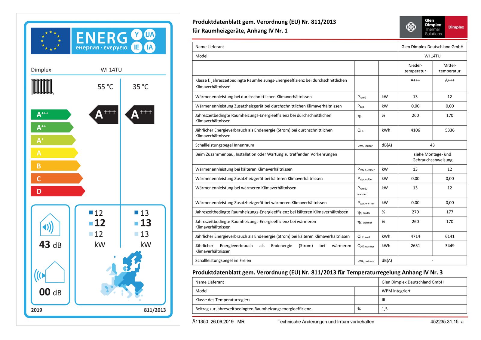 Wasser-Wasser-Wärmepumpe 0-13,3kW 62°C R410a Wärmepumpe (Wasser/Wasser)