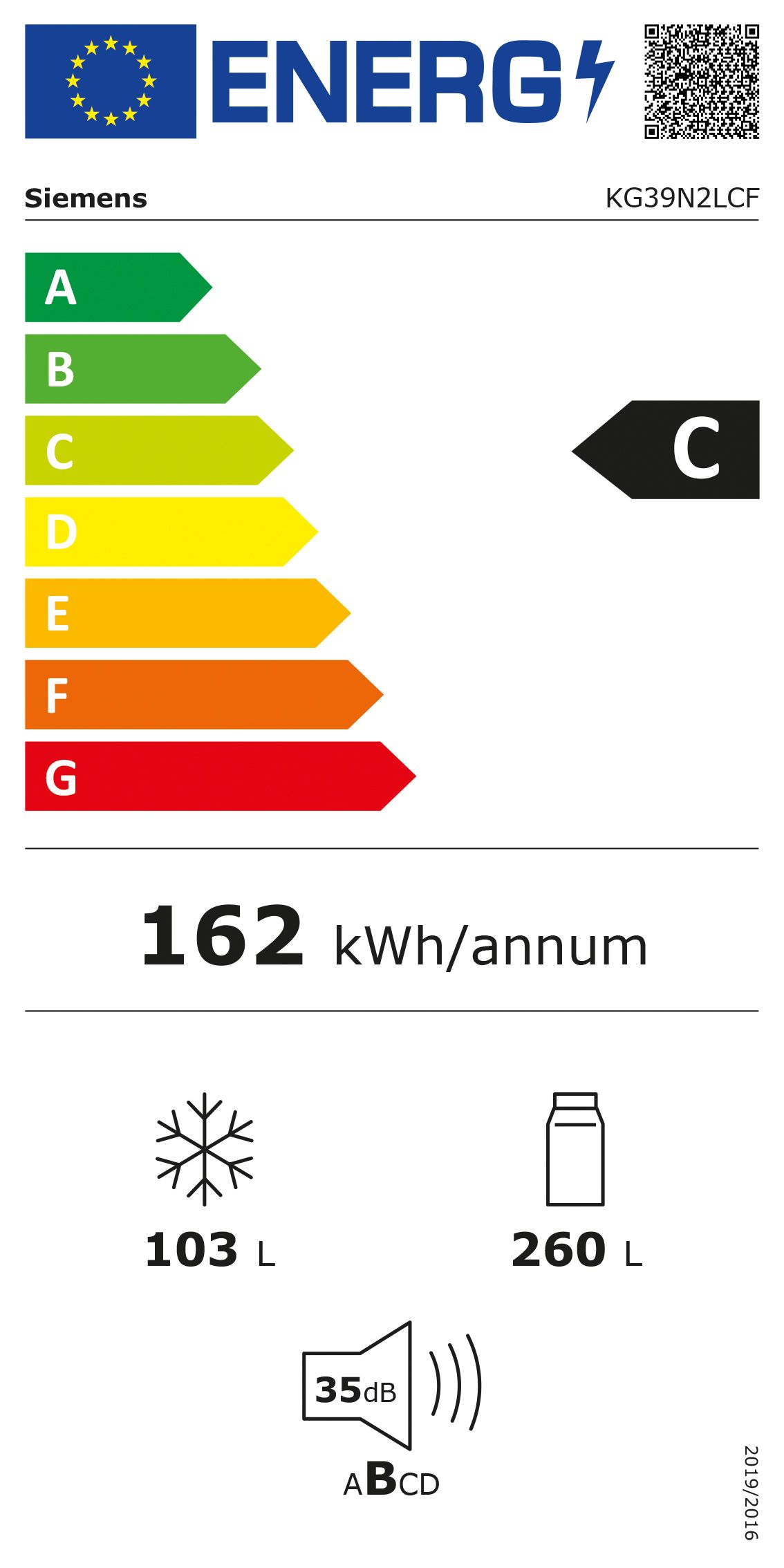 Kühl-/Gefrierkombi Stand C 260/103l 162kwh 2030x600x665mm NoFrost 0°-Zone