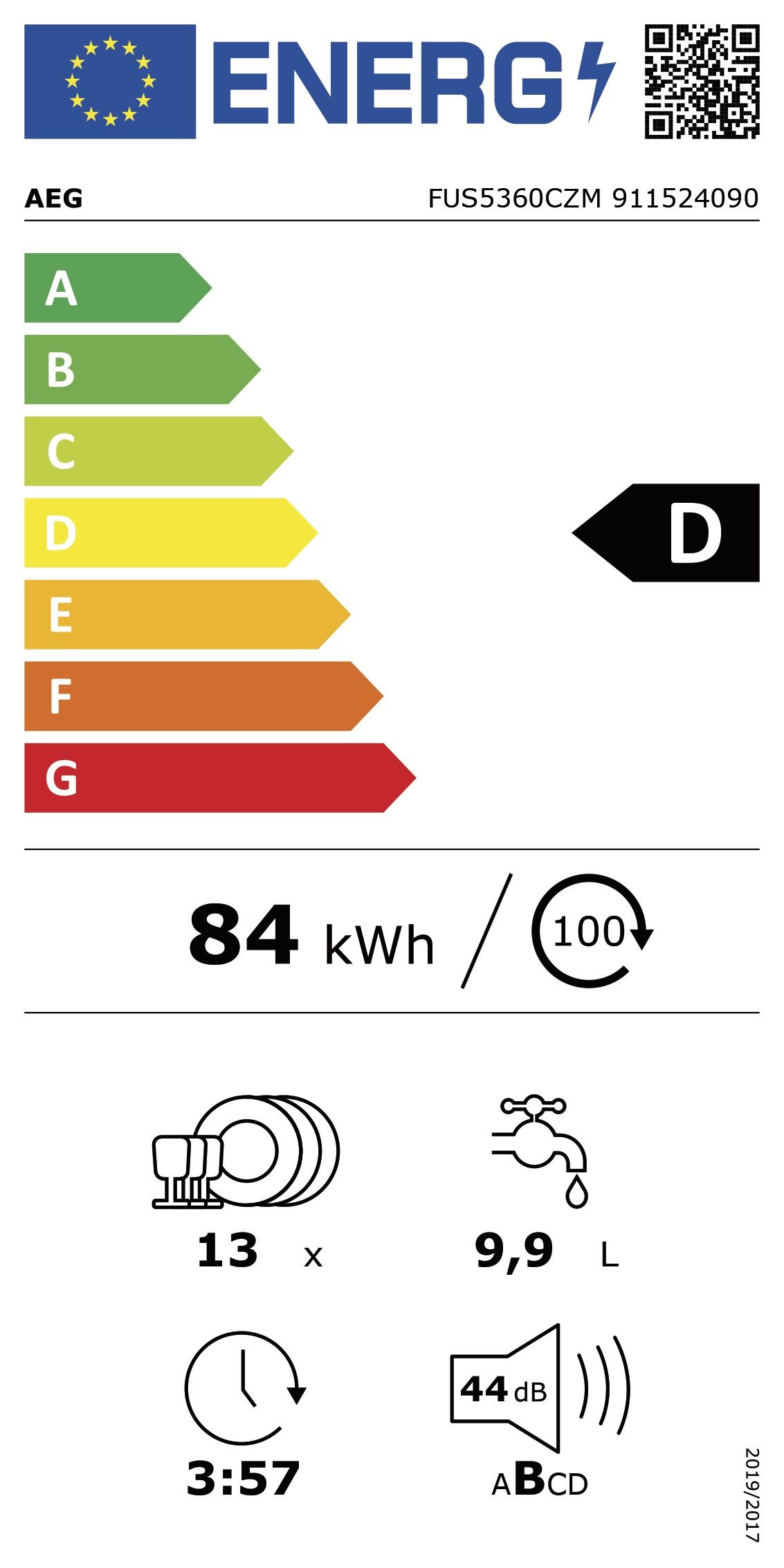 Geschirrspüler UB D edst ubf B596mm 44dB 5prog BestKorb 818mm/o.Pl 13Gedecke