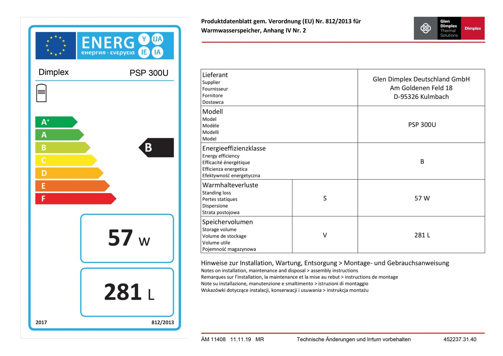 Speicherfass 300l H850mm 3bar Außengewinde/1 1/2 Zoll