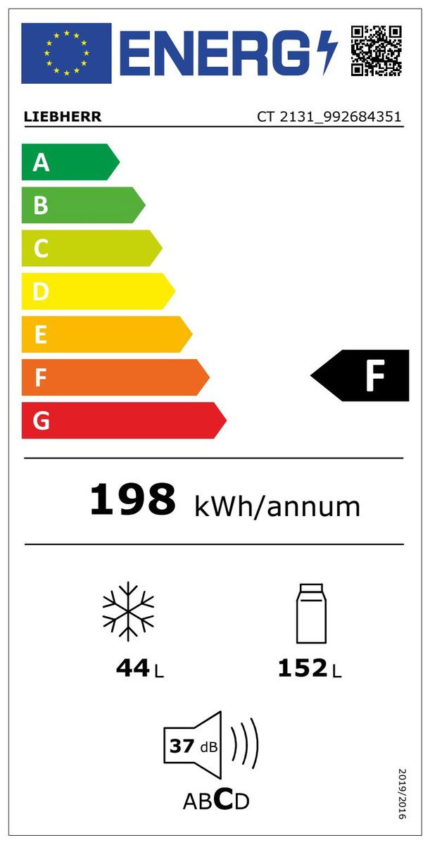 Kühl-/Gefrierkombi Stand F ws 152/44l 198kwh 1241x550x630mm