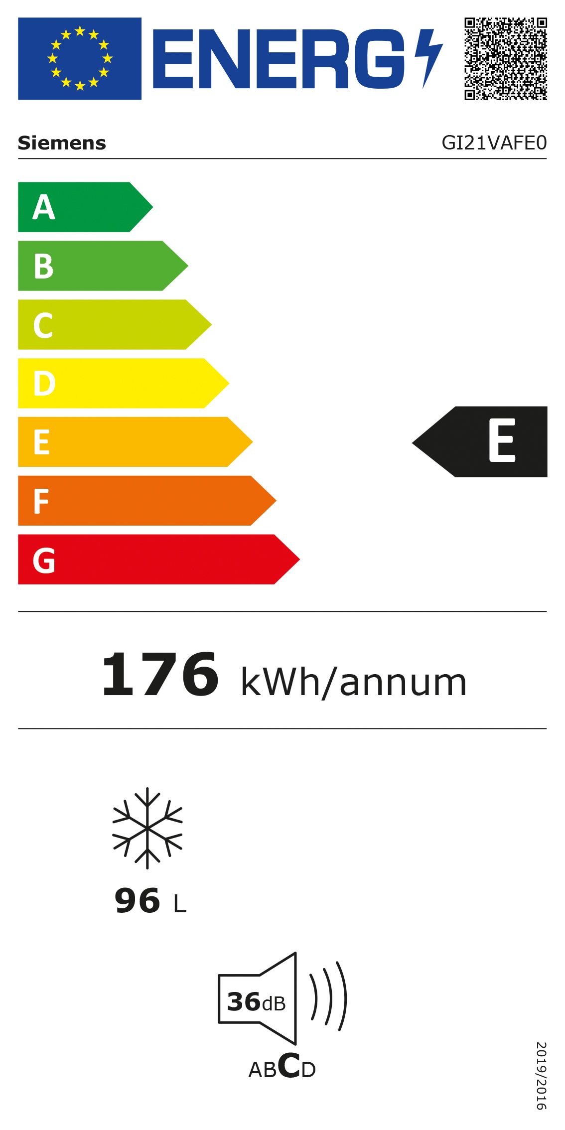 Gefrierschrank EB 96l E 176kwh 36dB N880mm ws 3Korb B558xH874mm Warnsignal: