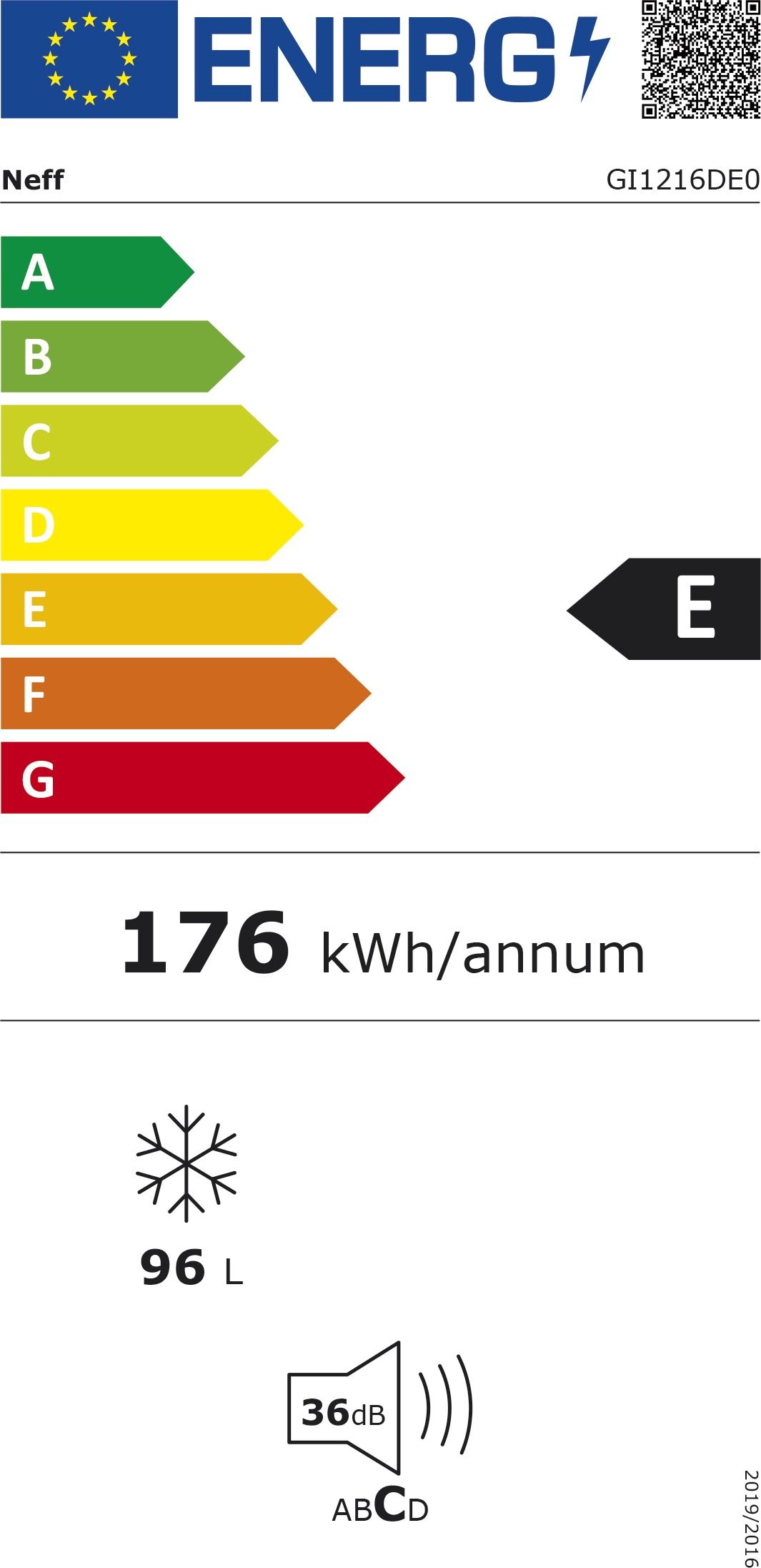 Gefrierschrank EB 97l E 176kwh 36dB N880mm ws 3Korb B558xH874mm Warnsignal: