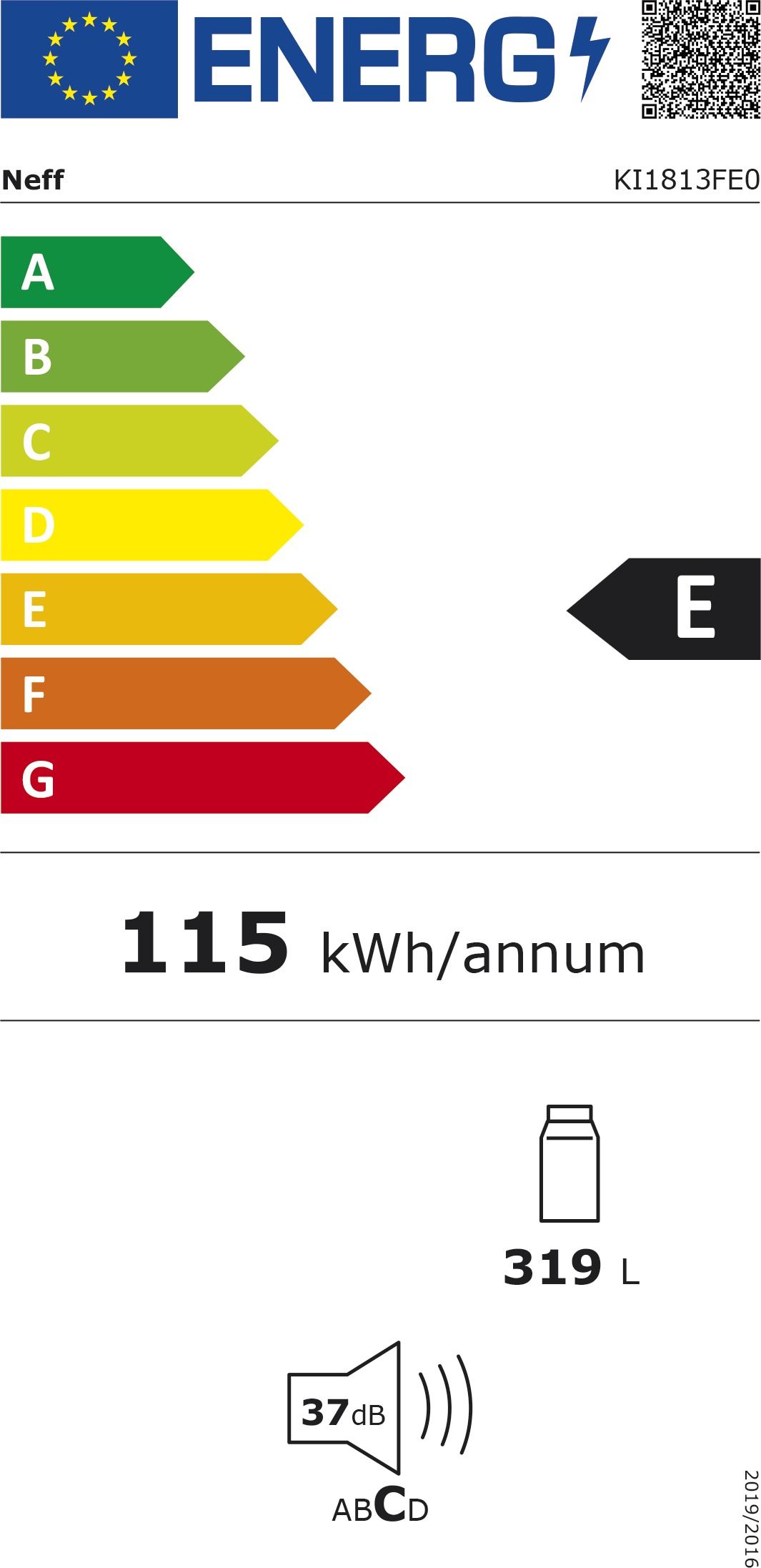 Kühlschrank EB E 319l N1775mm integr ws fest 115kwh B558mm H1772mm