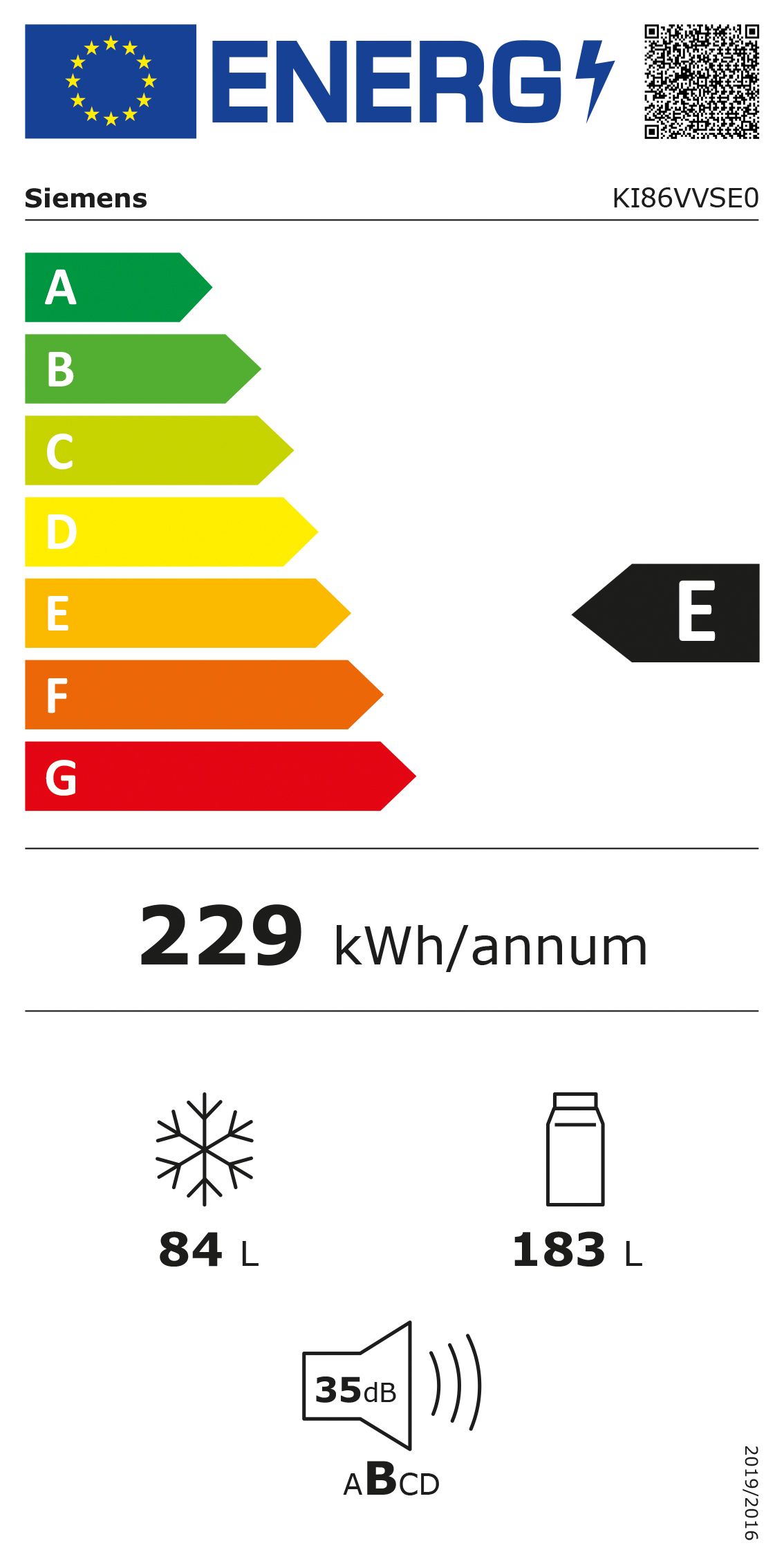 Kühl-/Gefrierkombi EB E ws 184/85l 229kwh 1772x541x548mm Schlepp
