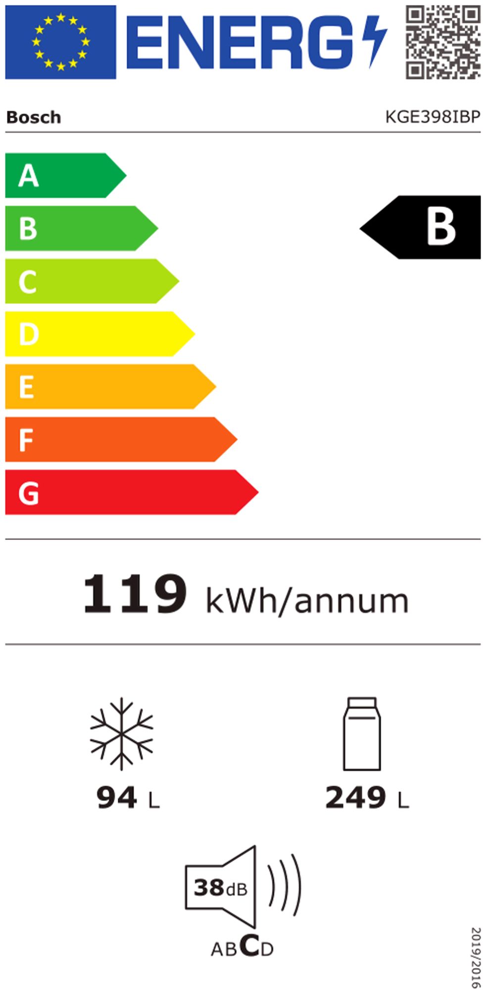 Kühl-/Gefrierkombi Stand B Edst 249/88l 119kwh 2010x600x650mm
