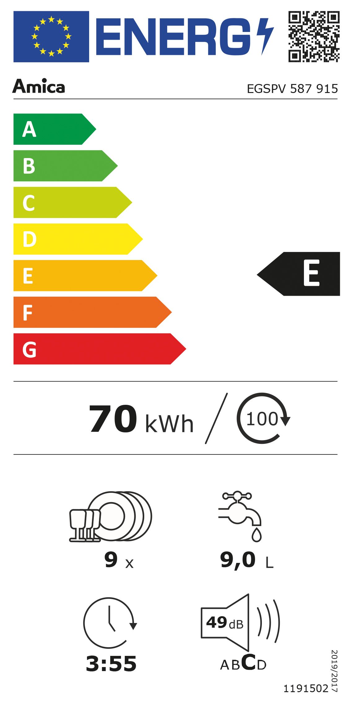 Geschirrspüler vollint B448mm 4prog 49dB 815mm/o.Pl 9Gedecke