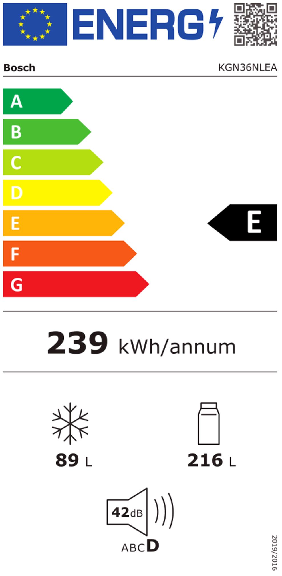 Kühl-/Gefrierkombi Stand Serie 2 E Edst 216/89l 239kwh 1860x600x660mm NoFrost