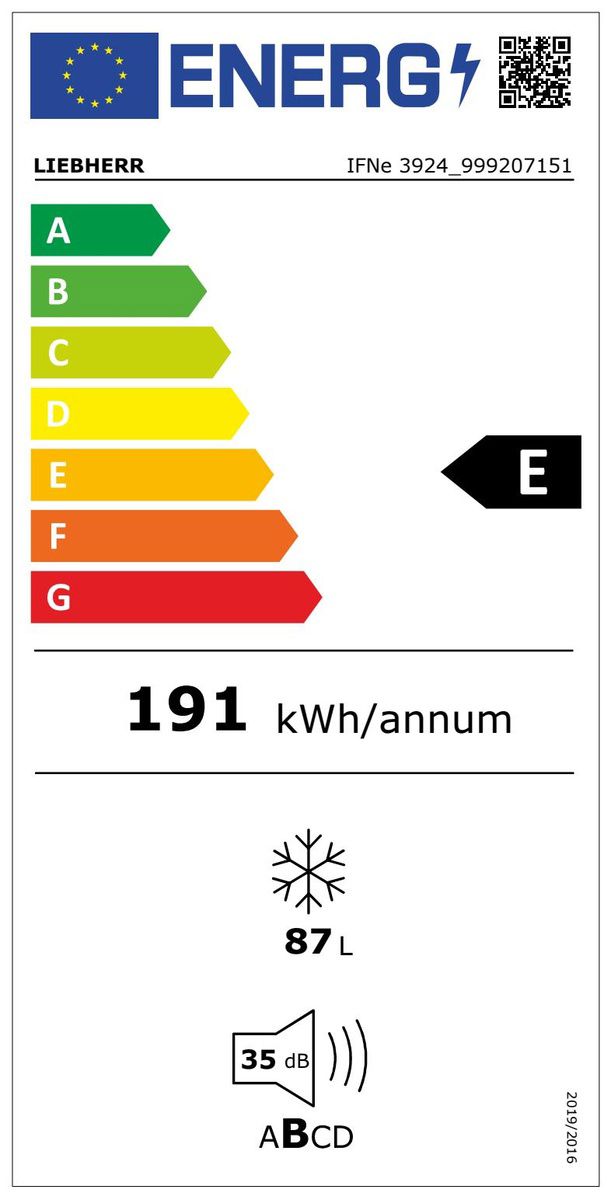 Gefrierschrank EB 87l E 191kwh 35dB ws N874-890mm 4Korb B559xH872xT546mm integr
