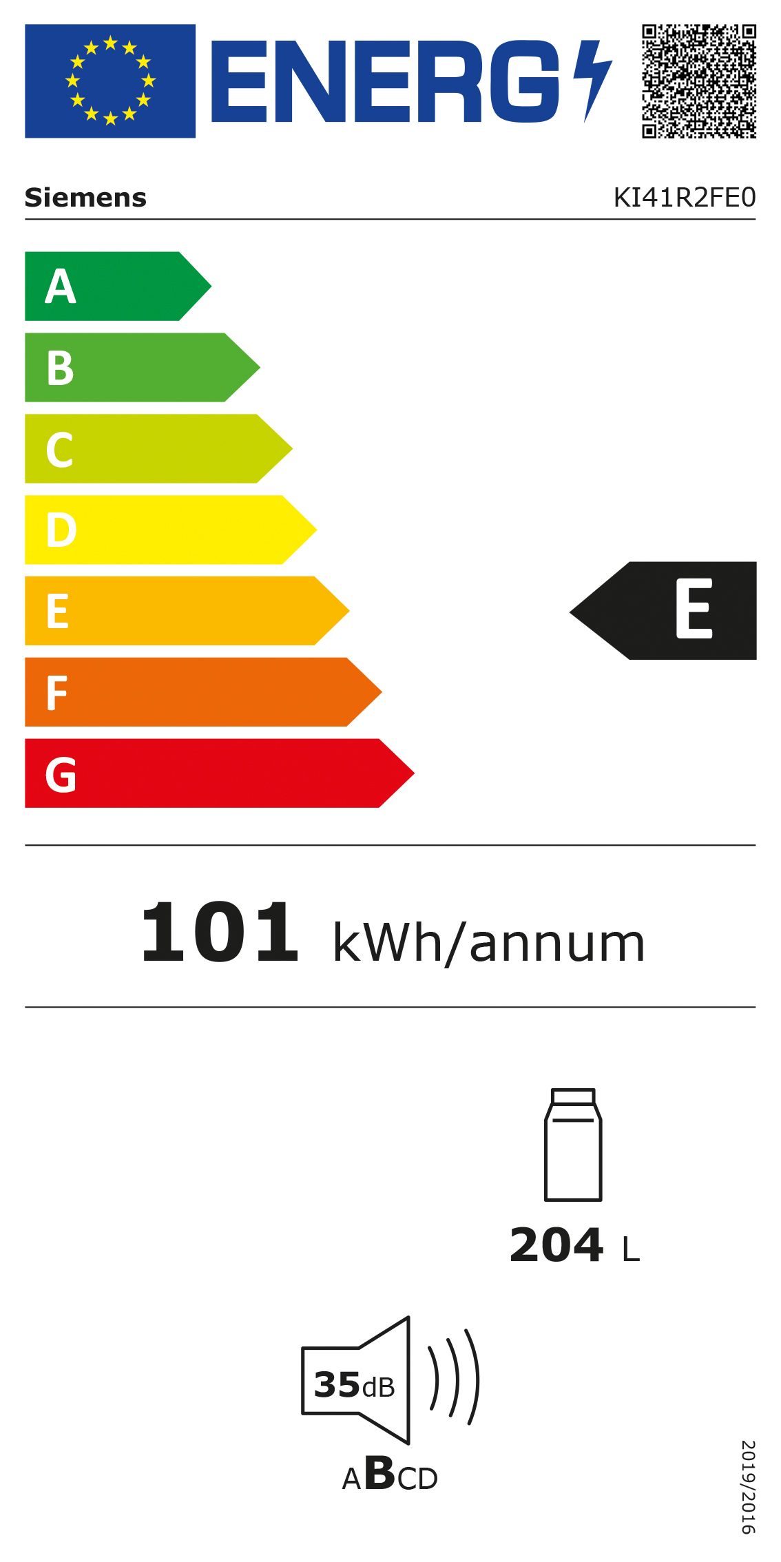 Kühlschrank EB E 204l N1225mm integr ws Dekor mit Zubehör möglich fest 101kwh