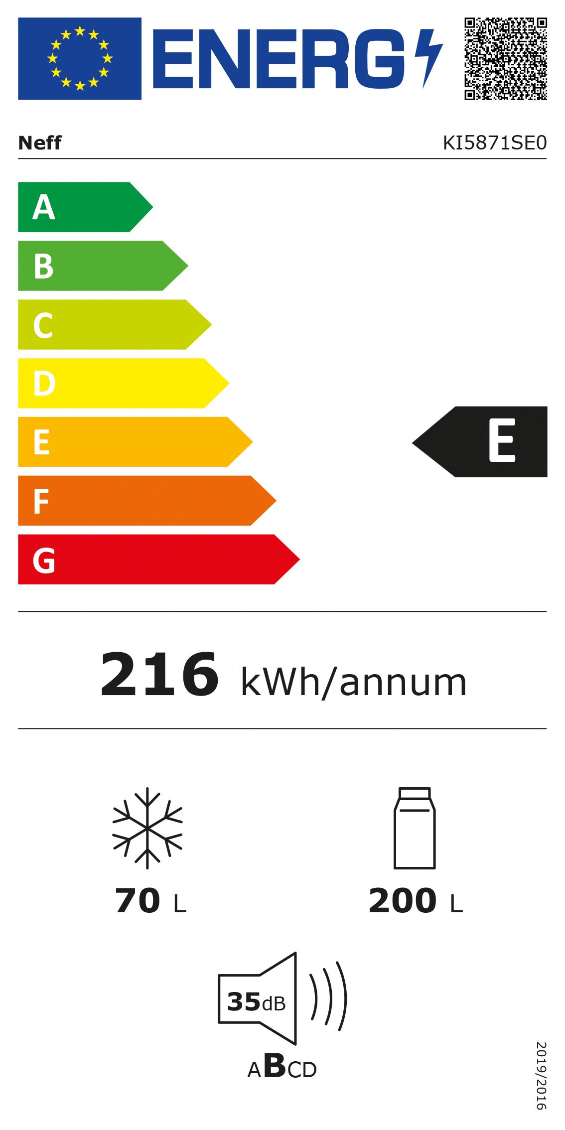 Kühl-/Gefrierkombi EB E ws 200/70l 216kwh 1772x541x548mm NoFrost Schlepp