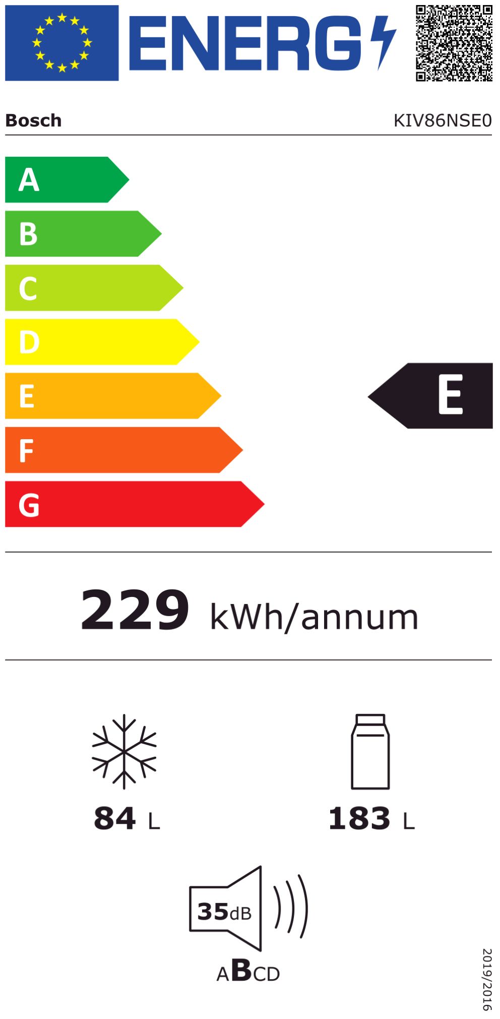 Kühl-/Gefrierkombi EB E ws 183/84l 229kwh 1772x541x548mm NoFrost Schlepp