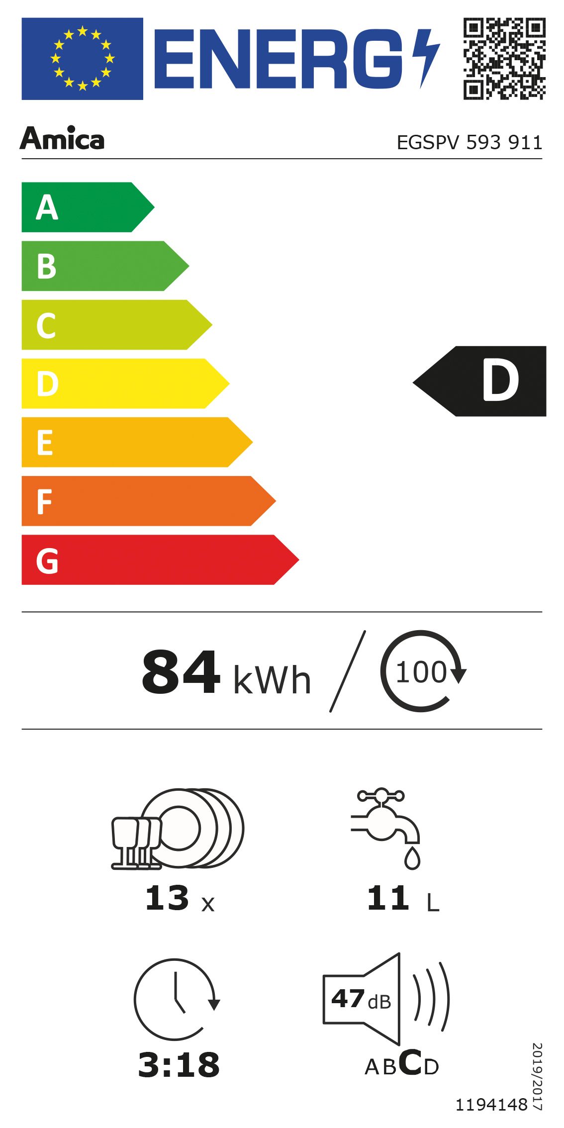 Geschirrspüler D ws vollint B598mm 4prog 47dB BestKorb abnehmbare Arbeitsplatte