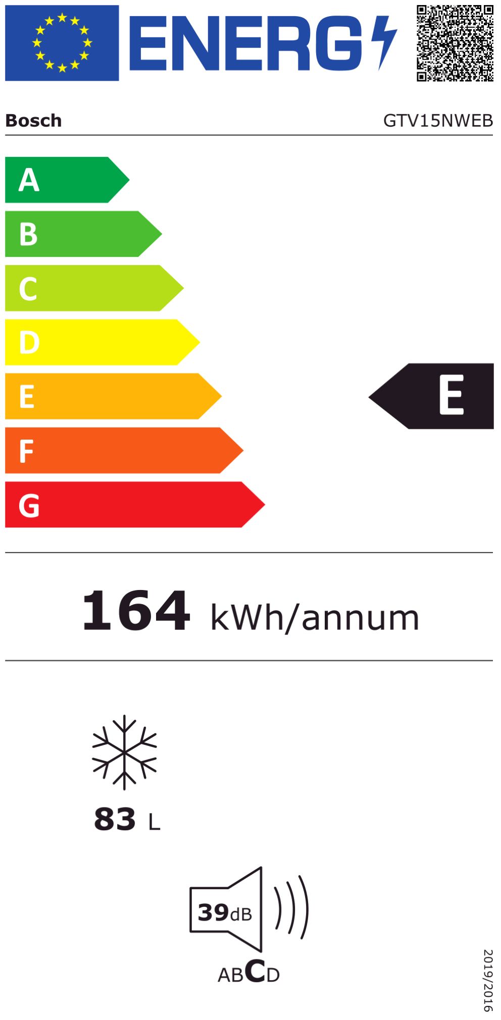 Tischgefrierschrank 83l E 164kwh 39dB ws 3Korb B560xH850xT580mm Warnsignal: