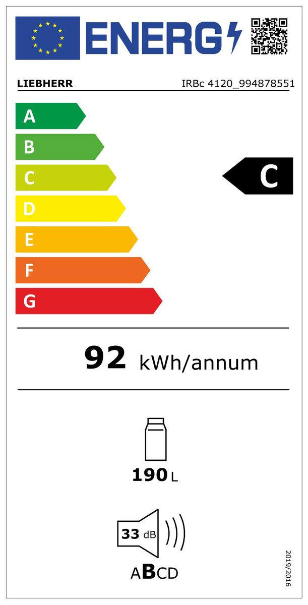 Kühlschrank EB C 190l N1216-1231mm fest integr Dekor mit Zubehör möglich 92kwh