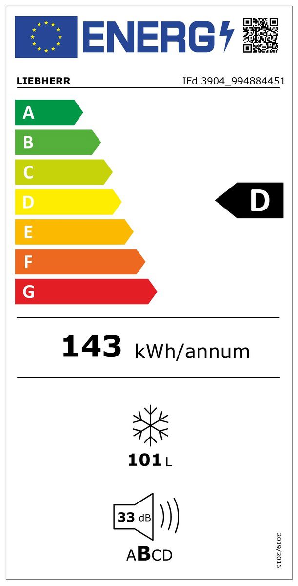 Gefrierschrank EB 101l D 143kwh 33dB ws N874-890mm 4Korb B559xH872xT546mm