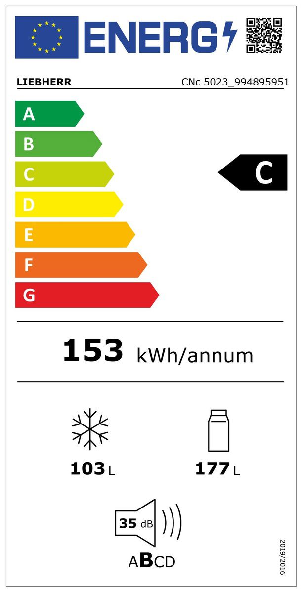 Kühl-/Gefrierkombi Stand C ws 177/103l 153kwh 1655x597x675mm NoFrost 0°-Zone