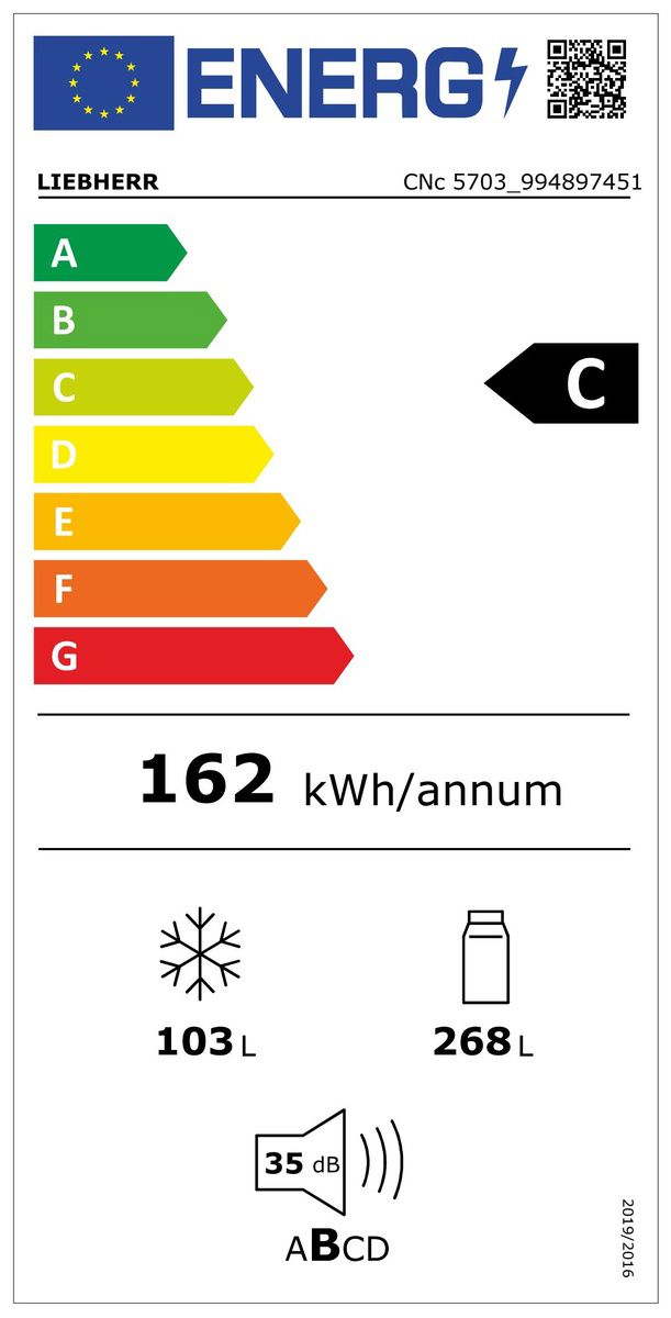 Kühl-/Gefrierkombi Stand C ws NoFrost 267,9/103,1l 162kwh 2015x597x675mm