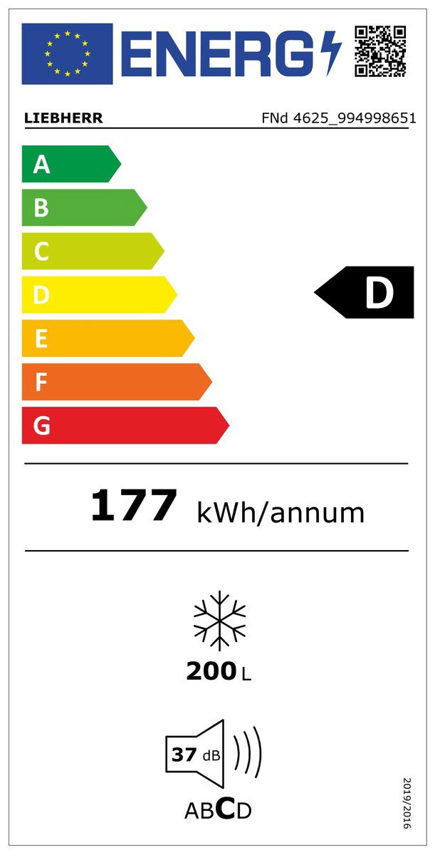 Gefrierschrank 199l D 177kwh 37dB ws NoFrost 5Korb B597xH1455xT675mm