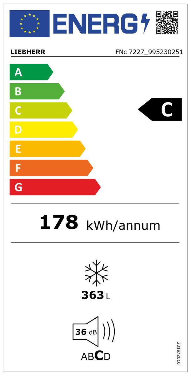 Gefrierschrank 363l C 178kwh 36dB ws NoFrost 7Korb B697xH1855xT760mm
