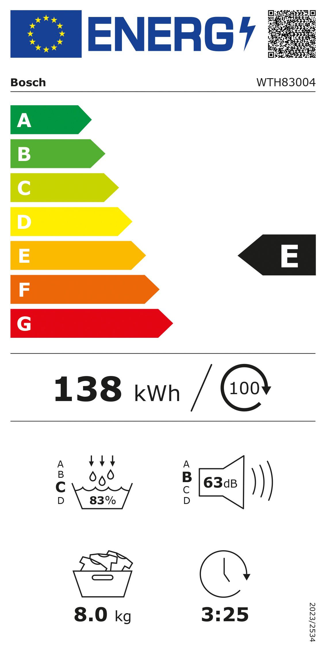 Wärmepumpentrockner E C 8kg ws 65dB re stufenl 138kWh Restzeit