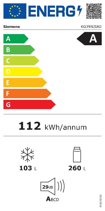 Kühl-/Gefrierkombi Stand A Edst 260/103l 112kwh 2030x600x665mm NoFrost 0°-Zone