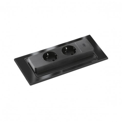 Steckdosenelement EVOLINE Backflip Glas schwarz, 2 Steckdosen, 1 USB Typ C