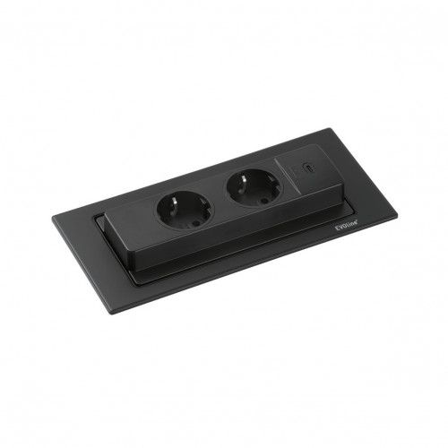 Steckdosenelement EVOLINE Backflip schwarz matt, 2 Steckdosen, 1 USB Typ C