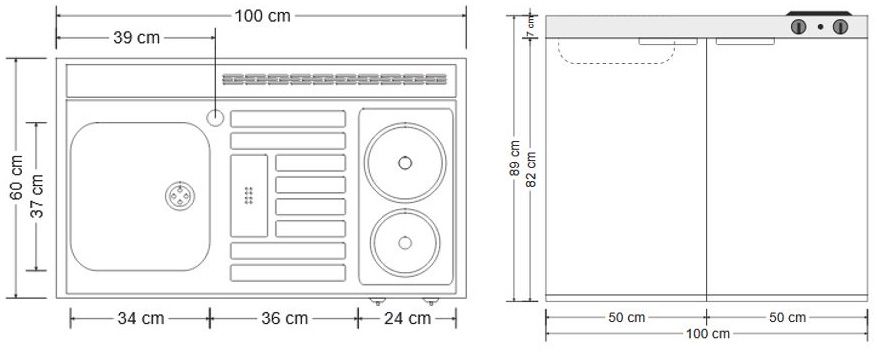 Miniküche 100cm weiß Elektrokochfeld Spüle links, Kühlschrank ****, EEK: E