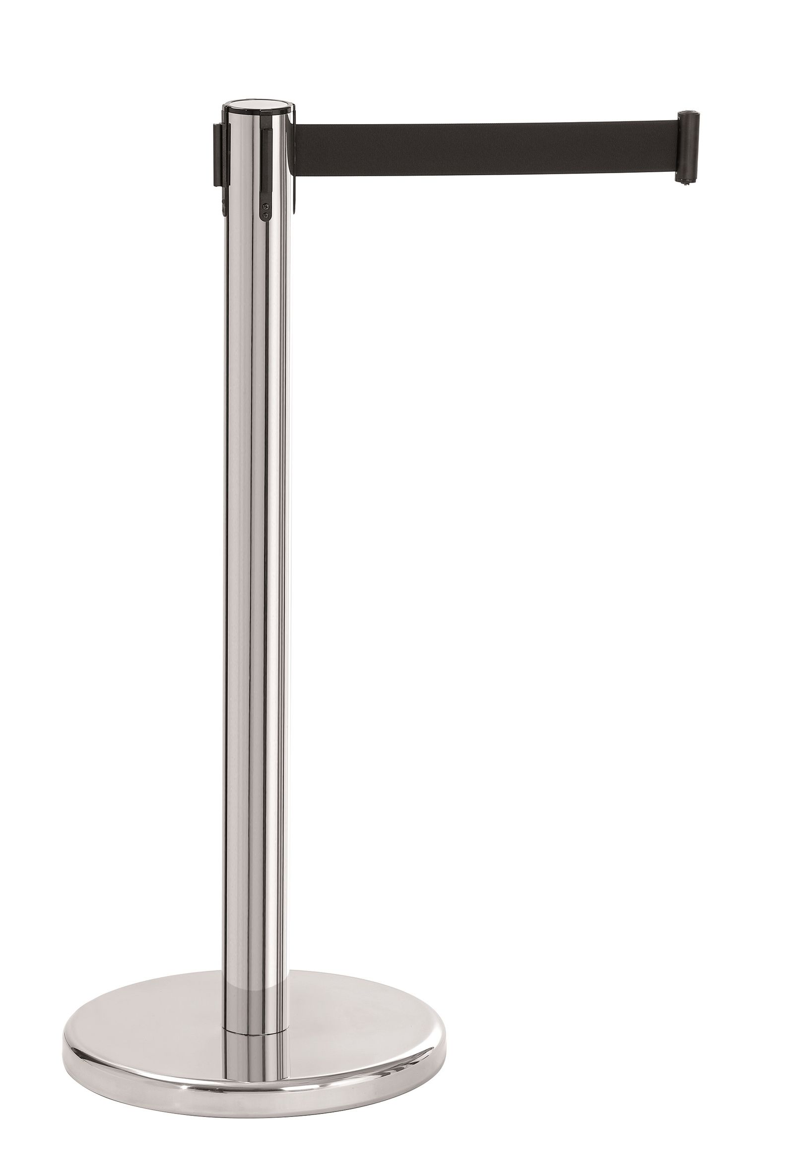 Absperrständer 1800 Edelstahl 1,80m Zugband, sw, 3 Befestigungen