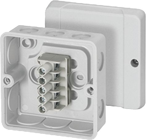 Klemmenkasten 2,5qmm 5f Kst 88x88x47mm AP 10einf IP55 hfr
