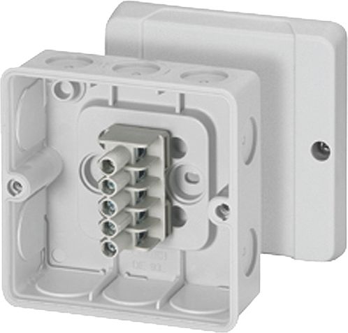 Klemmenkasten 4qmm 5f Kst 98x98x52mm AP 10einf IP55 hfr