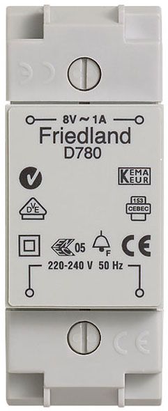 Klingeltransformator 230V 8V 1A REG 2TE f.Reiheneinb Kurzschlusssicher
