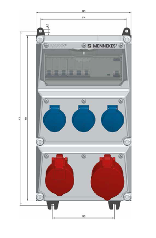 CEE-Kombi Kst gr IP44 AMAXX 1x16A5p400V 1x32A5p400V 3Steckd 3LS-Schalter 16A