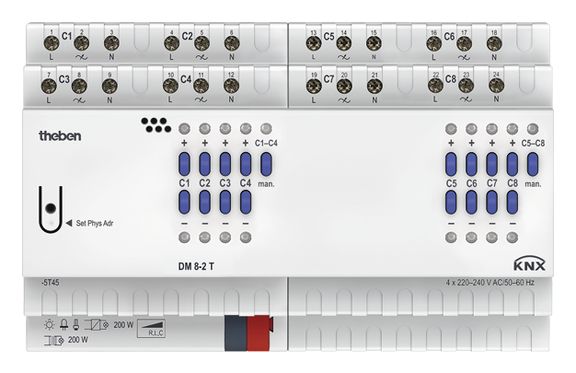 Dimmaktor KNX 1-1600W REG 4TE 8Ausg uni Vor Ort-/Handbedienung