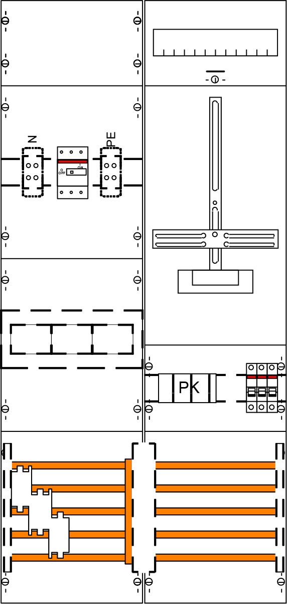 Zähler/Wandlerfeld 125A 1Z 3PBf m.Verdr 3-Punkt-Befestigung 1050x500mm 5p 300mm