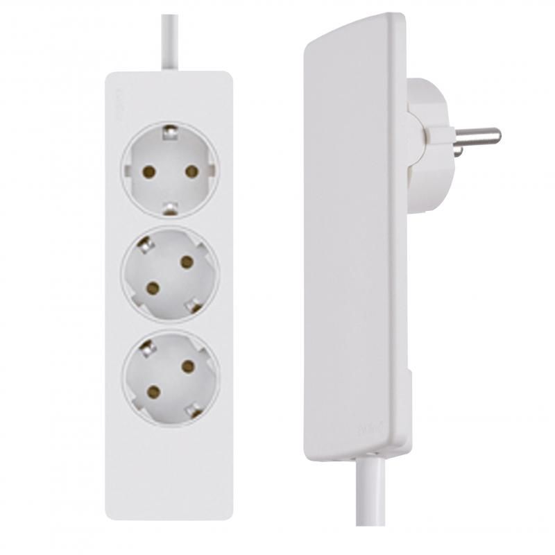 Winkelstecker EVOLINE PLUG, weiß flache Bauform, mit 3f Steckdose, 1,5m
