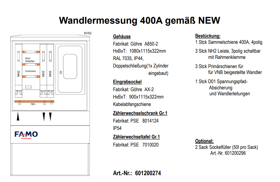 Wandlermessung gemäß NEW als Kabelverteilerschrank