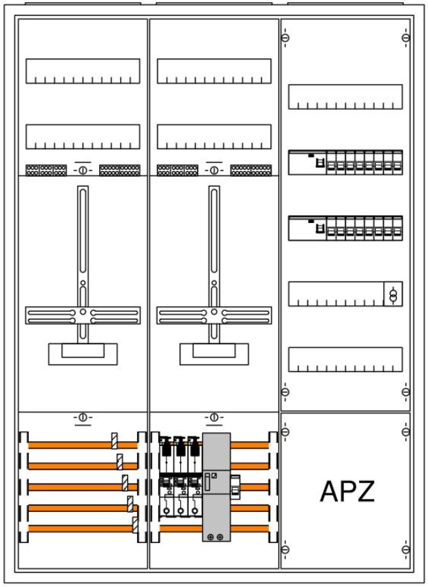 EFH-Komplettschrank m.APZ ABB 2xZählerkreuz SH35A Übersp.VDE-AR 4101