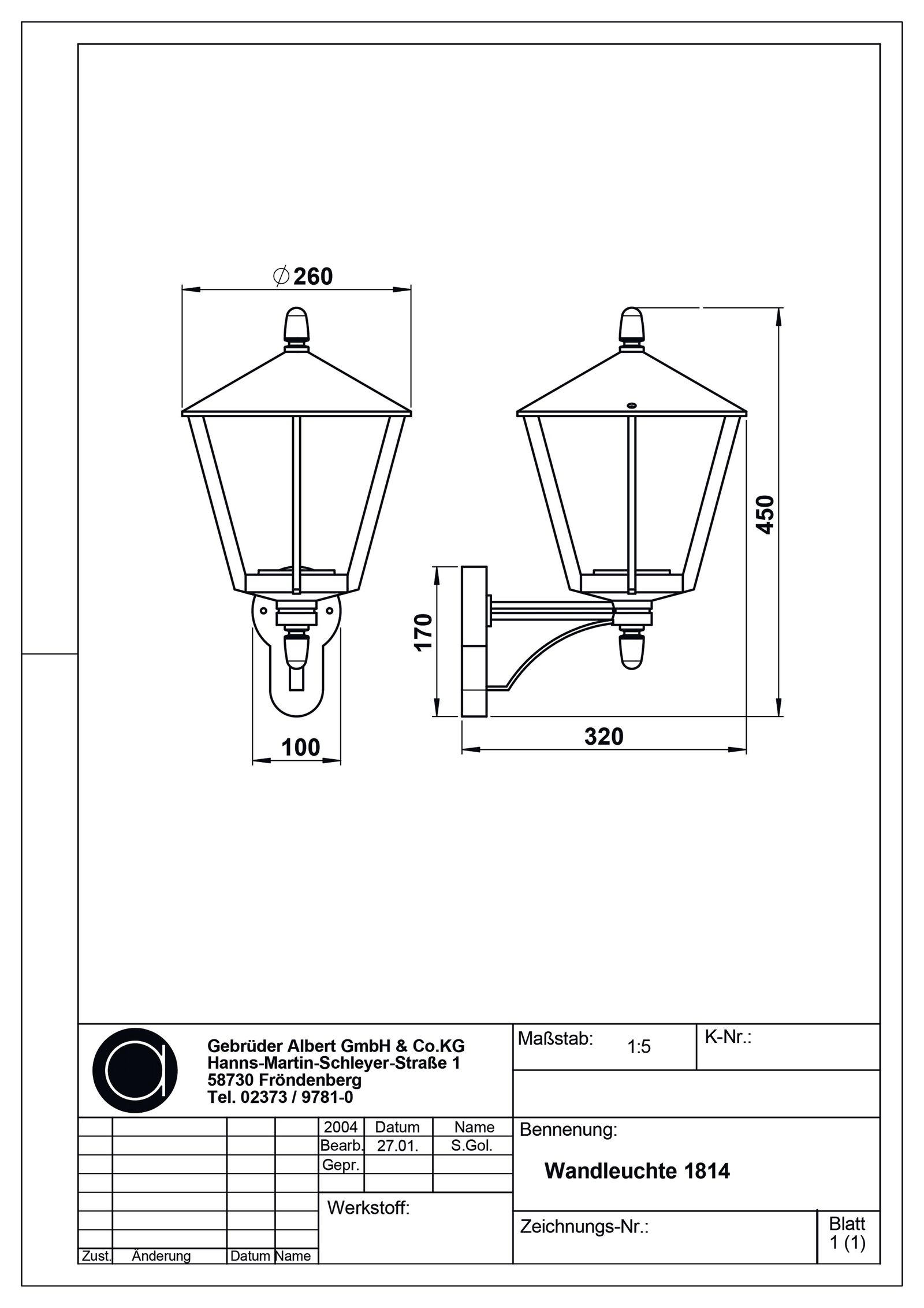 Wandanbauleuchte 57W HV br IP44 E27 Ø260x450mm