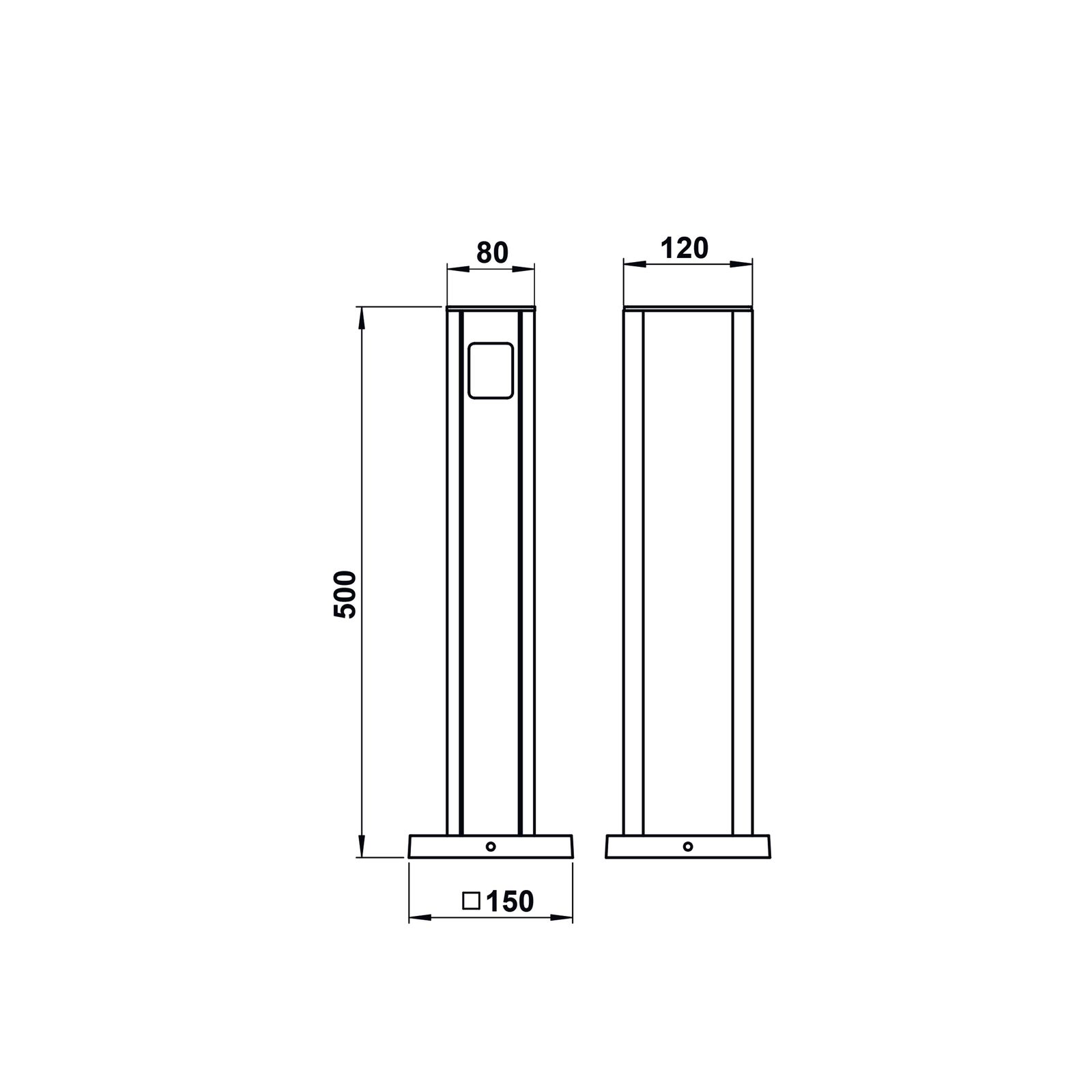 Steckdosensäule Metall sw 2Steckd IP44 500x80x120mm