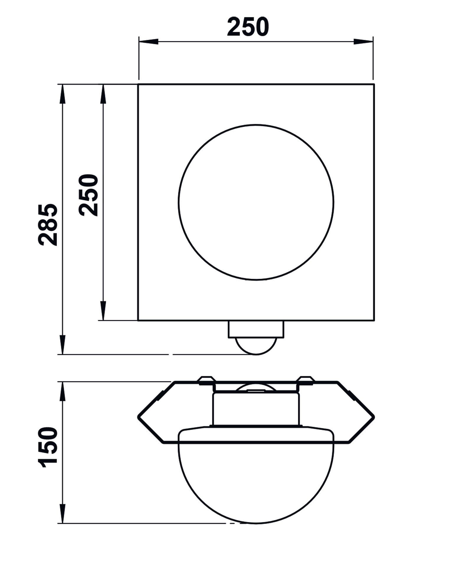 Wandanbauleuchte 75W HV edst IP44 E27 BWM 150x230x275mm