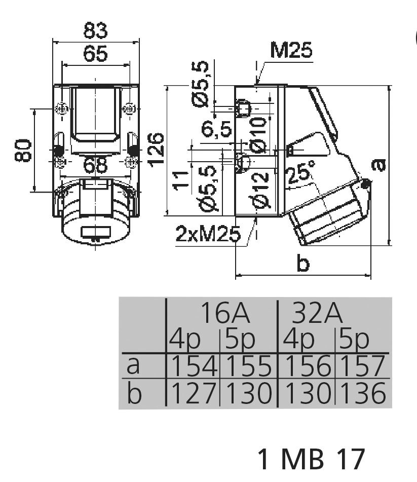 CEE-Kombi Kst gr IP44 1x16A5p400V 1Steckd