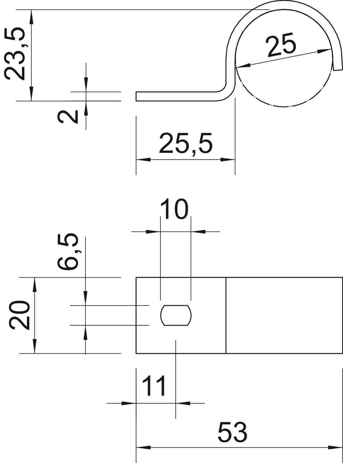 Befestigungsschelle 1f Ø25mm einlappig ST hfr