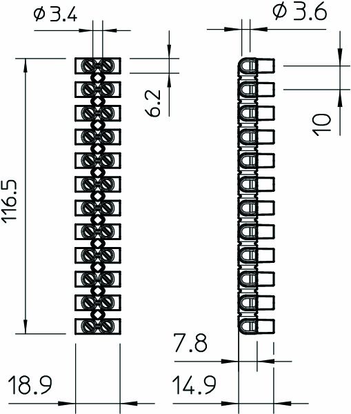 Klemmleiste 12p ws 41A 4qmm Direktmont Thermopl 18,9mm Schraub