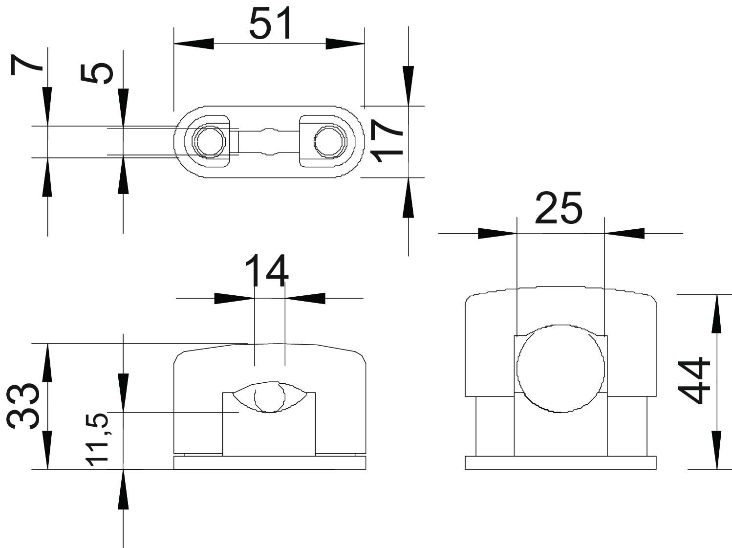 Abstandsschelle 1f SOM Ø25mm geschl Kst hfr