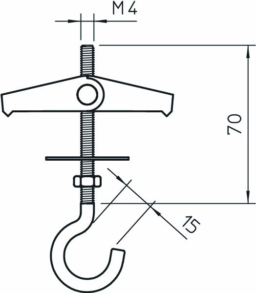 Kippdübel Ø14mm ST M4x70mm m.Haken m.Mutter m.Sechskantmutter