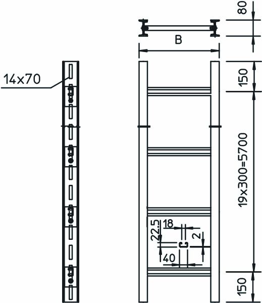 Kabelleiter f/vz+besch 80x500x3000mm Profil f.Funktionserh