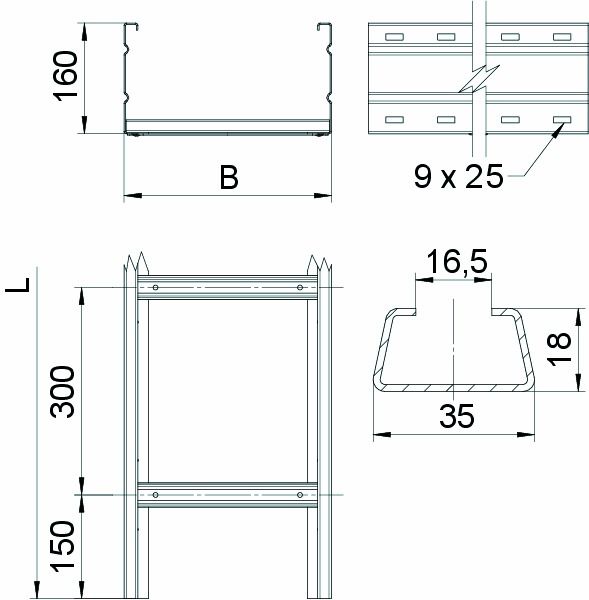 Kabelleiter f/vz WKLG-Serie Weitsp 160x400x6000mm 57200qmm
