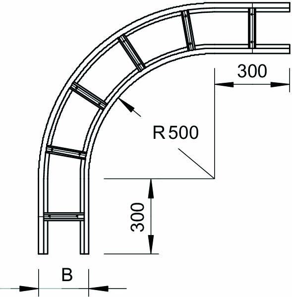 Bogen Kabelleiter horiz horiz 90° Weitsp 160x400mm R=500mm